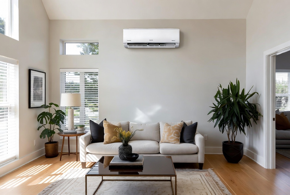 Modern air conditioner installation in stylish home